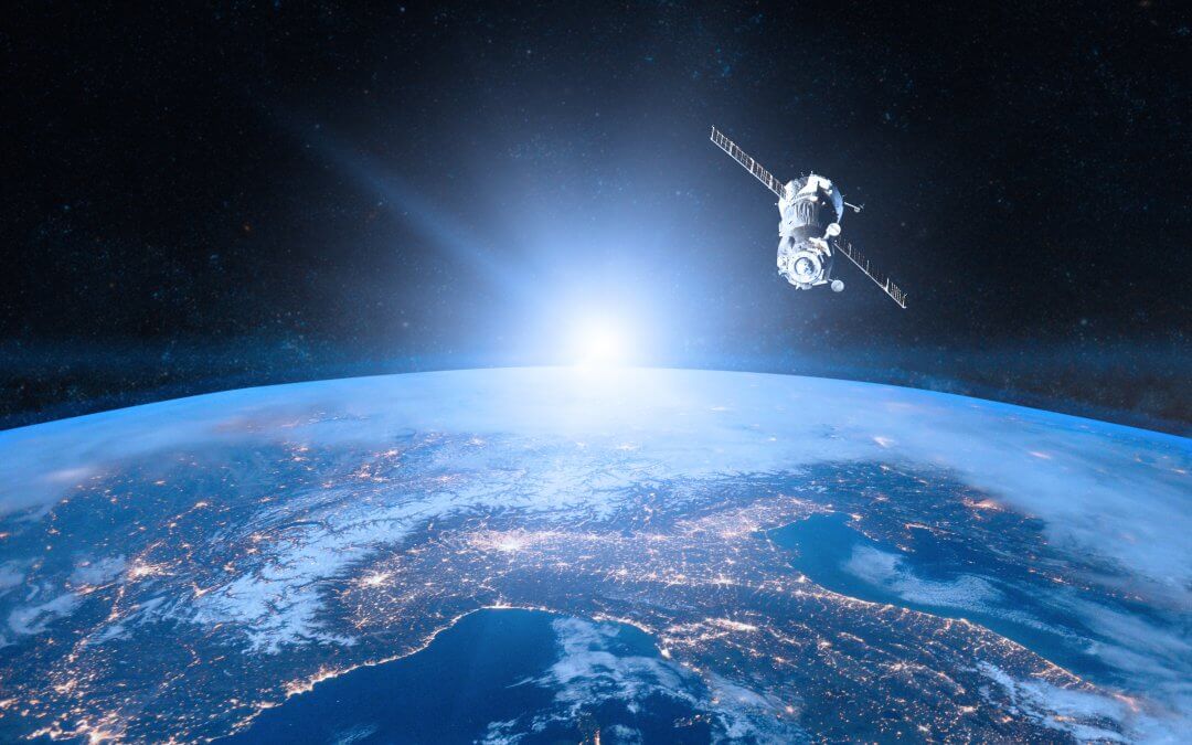 view of earth from space with international space station